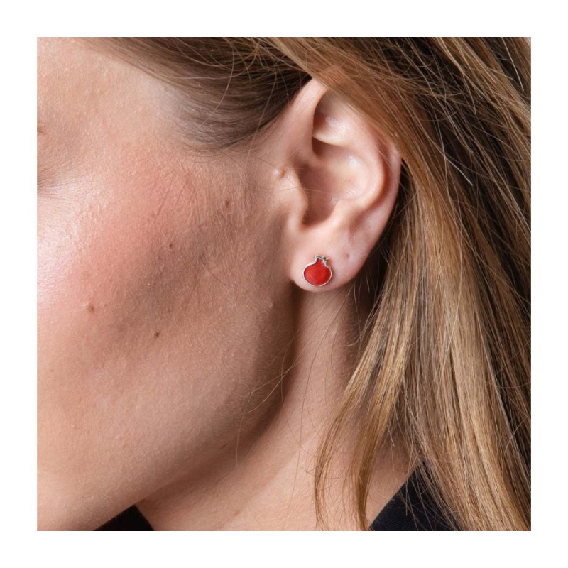 Boucles d'oreilles à tige en argent sterling Grenades rouges | Boucles d'oreilles
