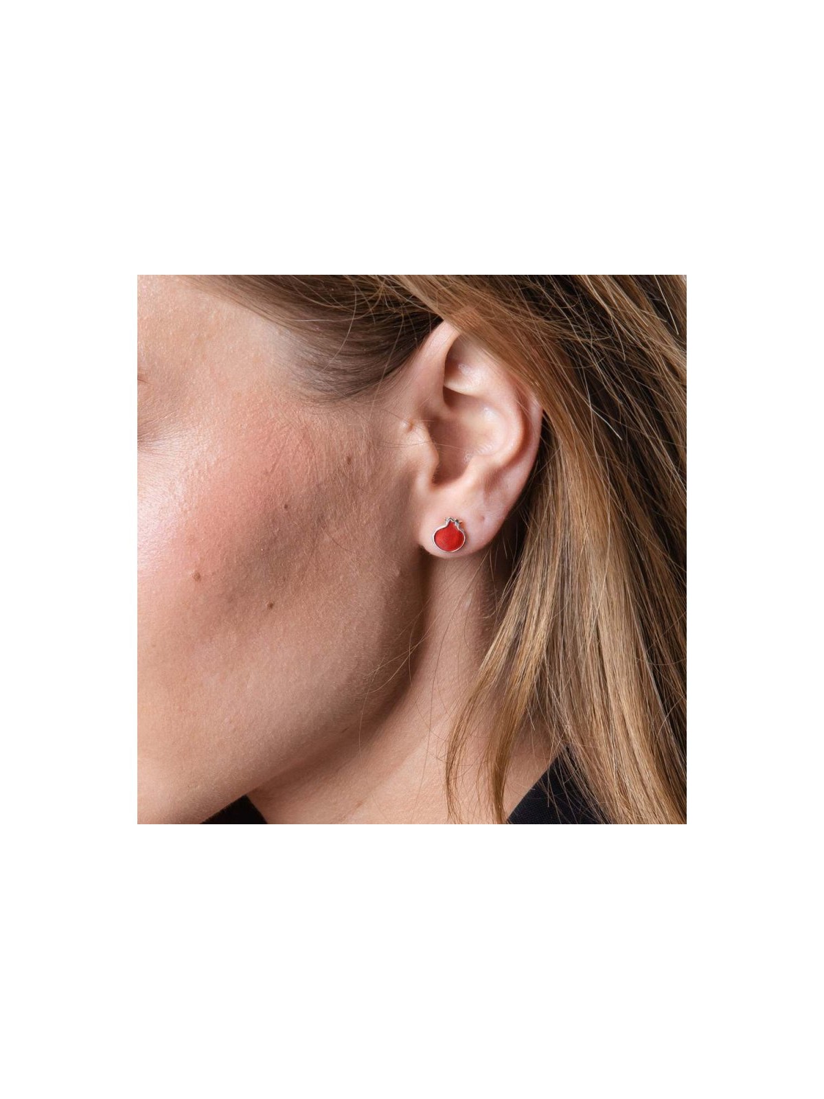Boucles d'oreilles à tige en argent sterling Grenades rouges | Boucles d'oreilles