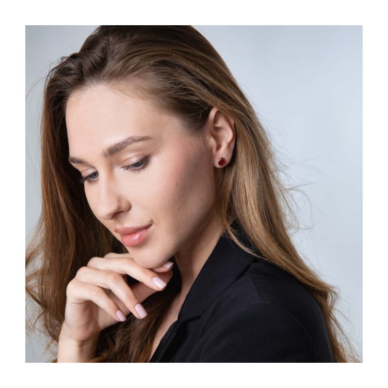 Boucles d'oreilles à tige en argent sterling Grenades rouges | Boucles d'oreilles