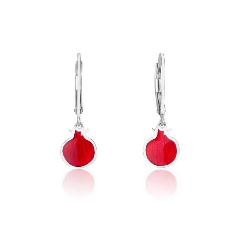 Sterling Silver Dangle Earrings Red Pomegranates | Earrings