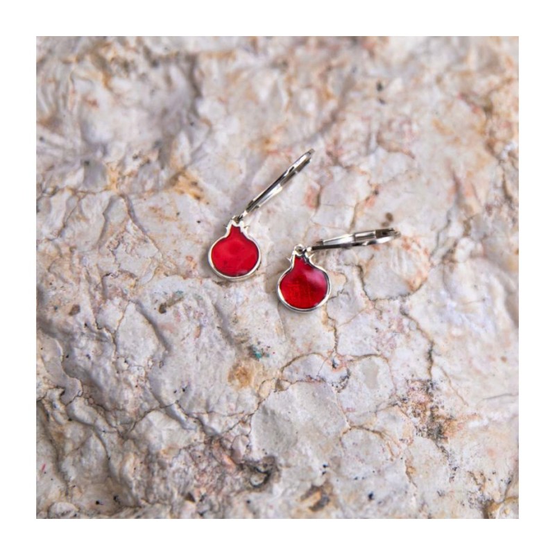 Sterling Silver Dangle Earrings Red Pomegranates | Earrings