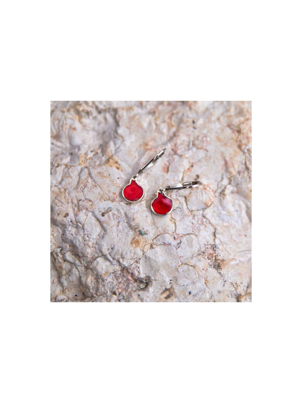 Sterling Silver Dangle Earrings Red Pomegranates | Earrings