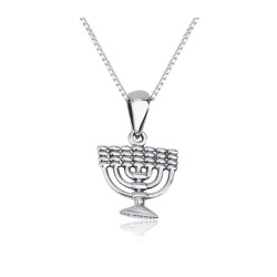 Sterling Silver Necklace with 7 Branch Temple Meno... | Jewish Pendant