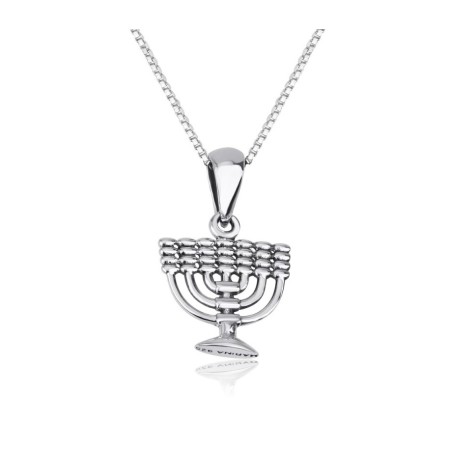 Sterling Silver Necklace with 7 Branch Temple Meno... | Jewish Pendant
