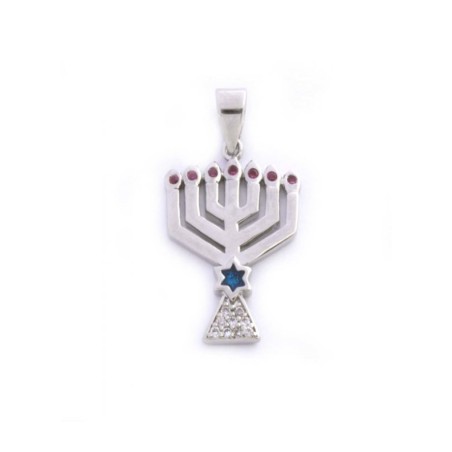 Gold Filled Silver Color Menorah Pendant with Zi... | Menorah Pendants