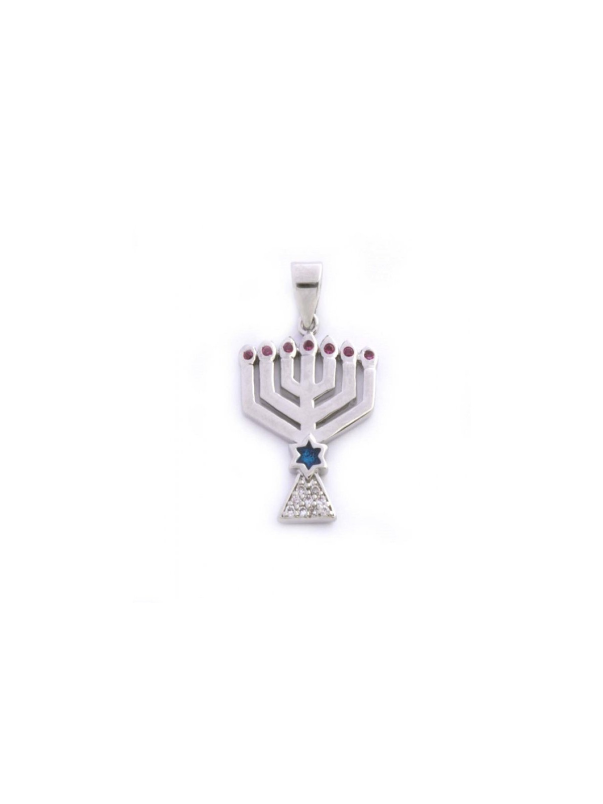 Gold Filled Silver Color Menorah Pendant with Zi... | Menorah Pendants