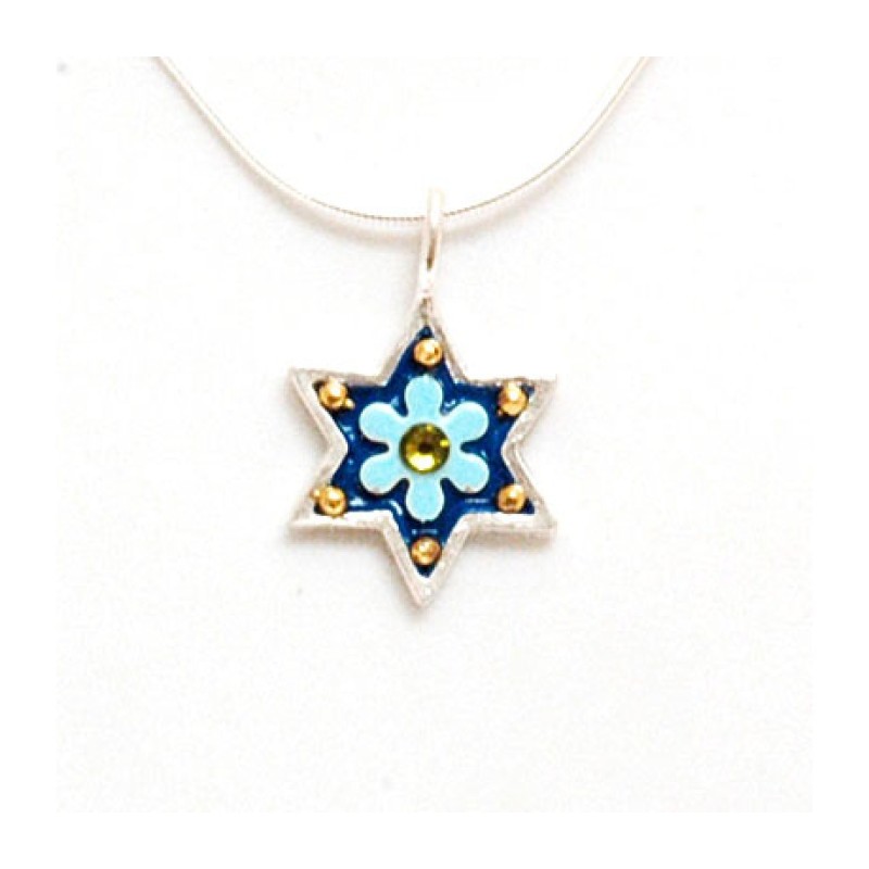 Blue Flower Star of David Pendant Shahaf | Necklaces by Esther Shahaf