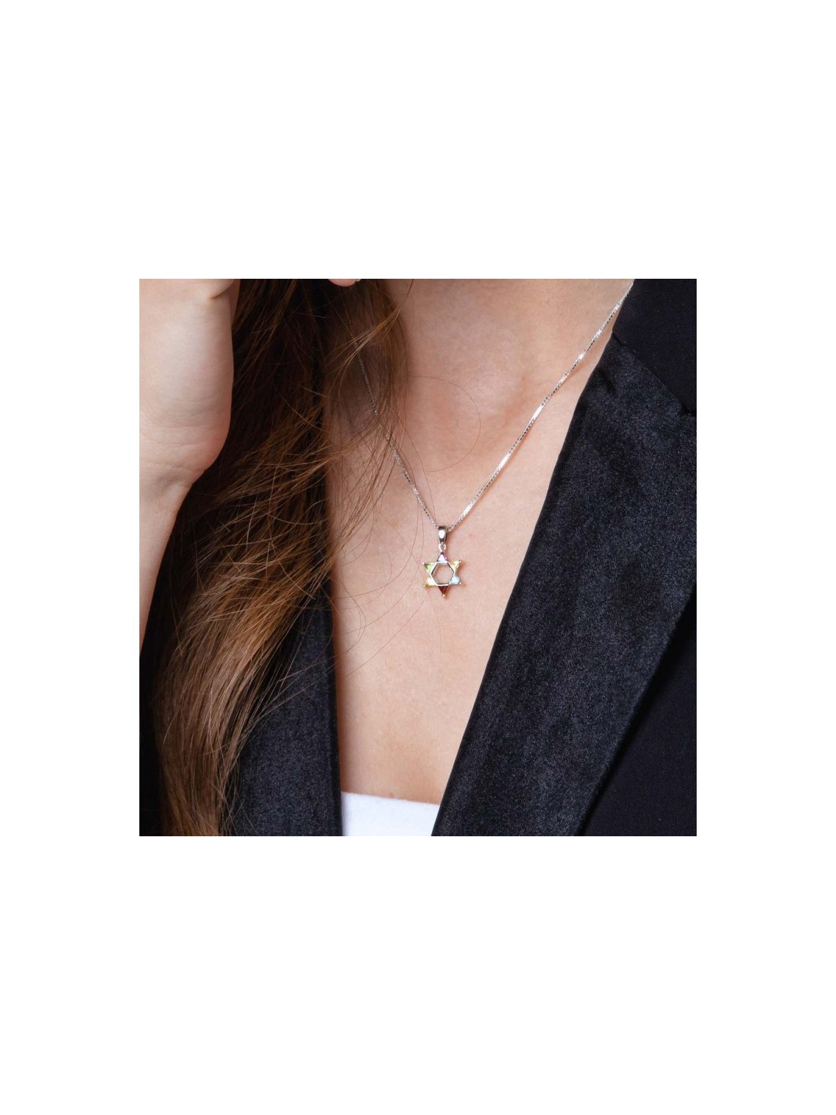 Collier en argent sterling Pendentif étoile de David avec... | Pendentif juif