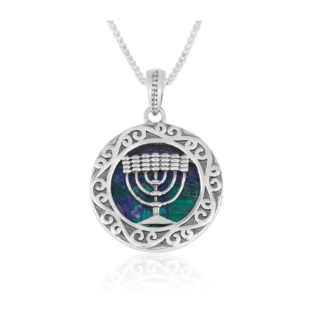 Collier pendentif en argent sterling Pierre d'Eilat et 7... | Pendentif juif