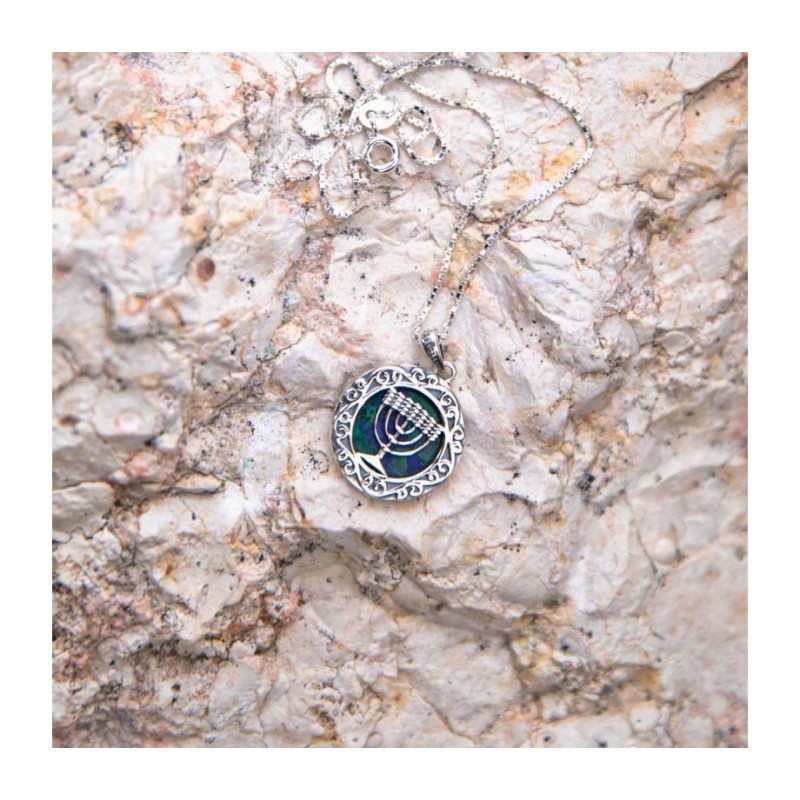 Collier pendentif en argent sterling Pierre d'Eilat et 7... | Pendentif juif