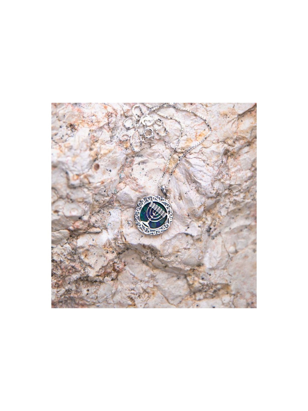 Collier pendentif en argent sterling Pierre d'Eilat et 7... | Pendentif juif