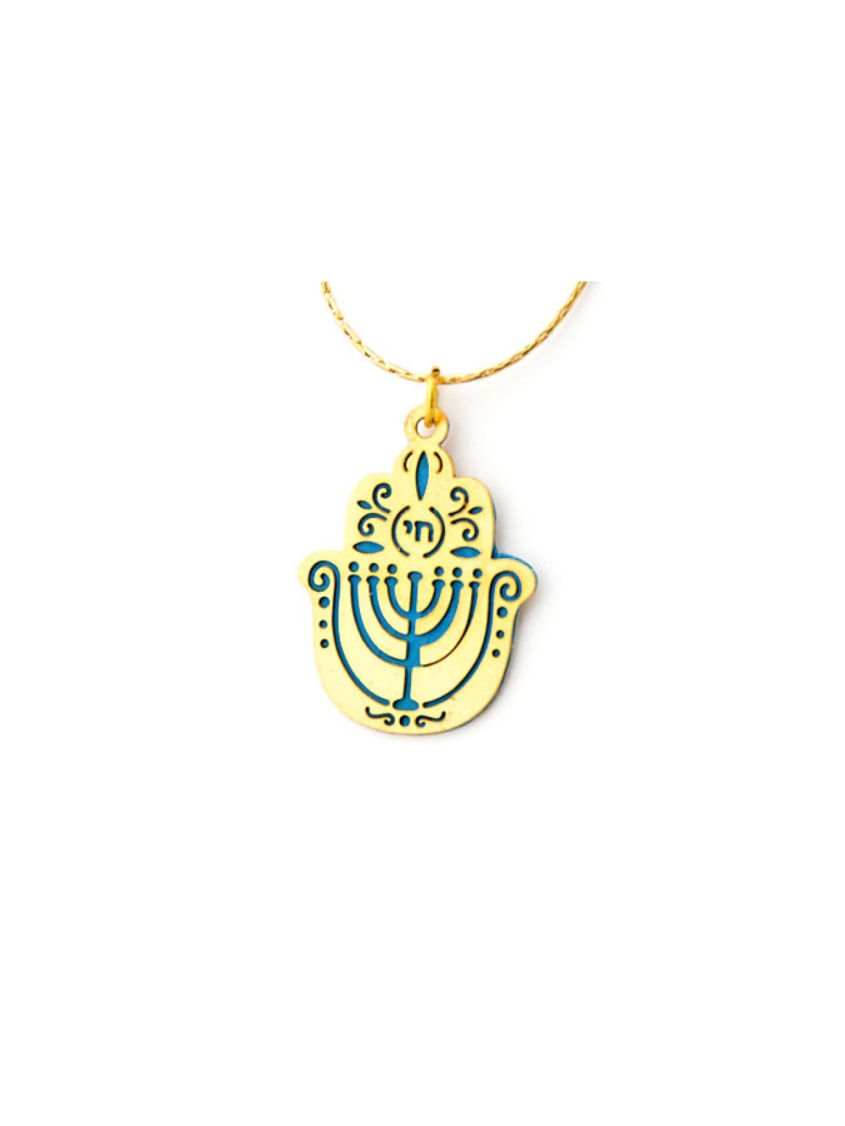 Ester Shahaf Blue Menorah Hamsa Necklace | Chai Necklaces & Pendants