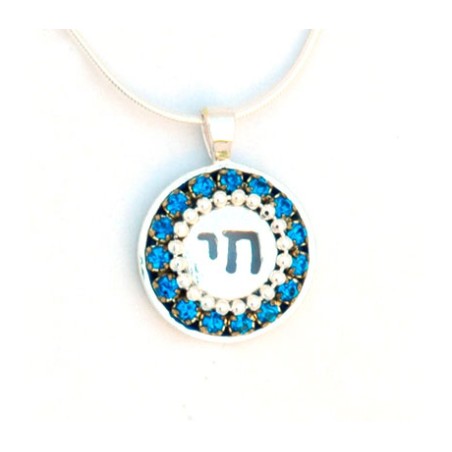 Collier Chai en argent en bleu par Ester S... | Colliers et pendentifs Chai