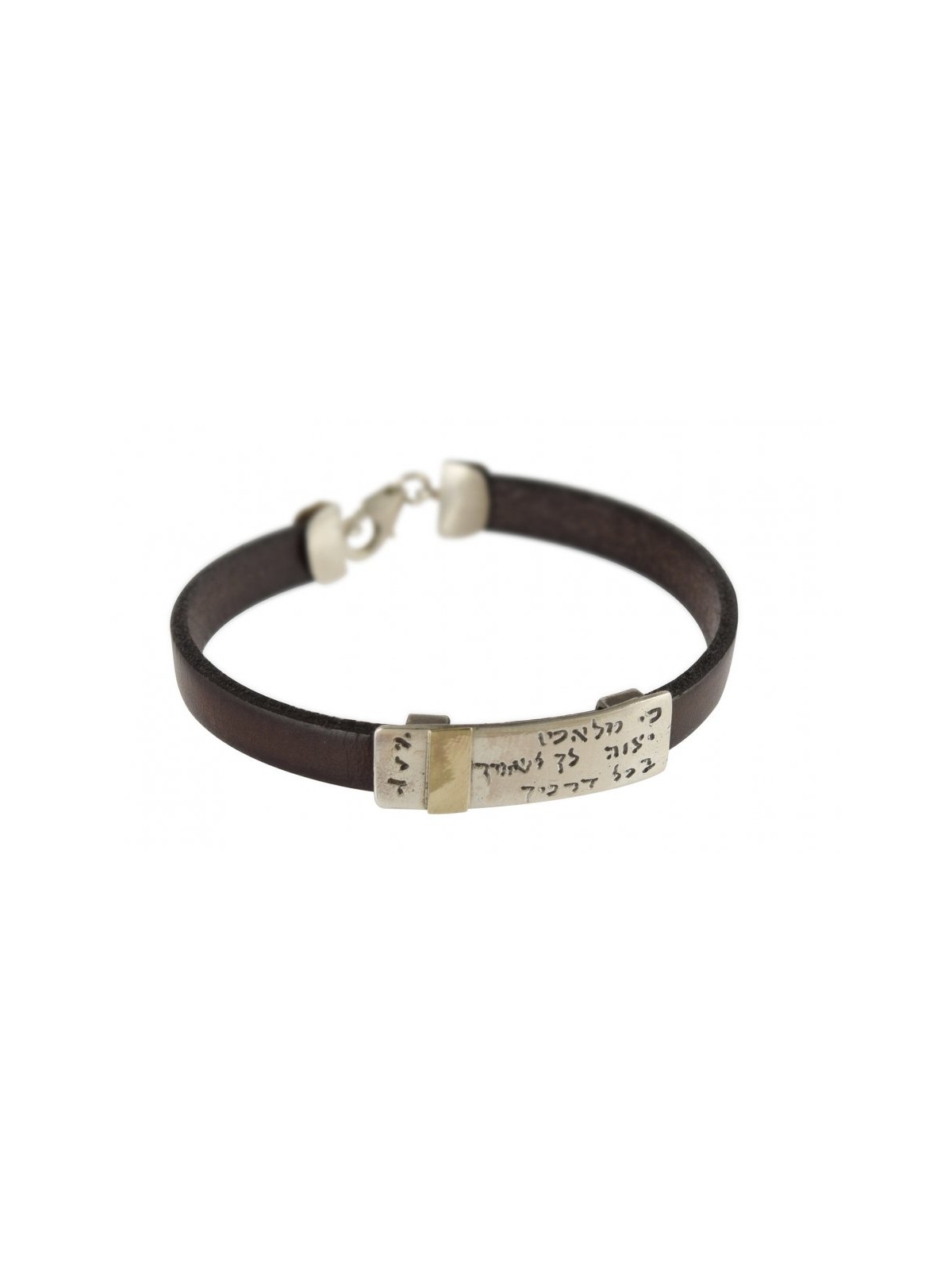 Golan Leather Men Bracelet with Sterling Silver Hebre... | Men Jewelry