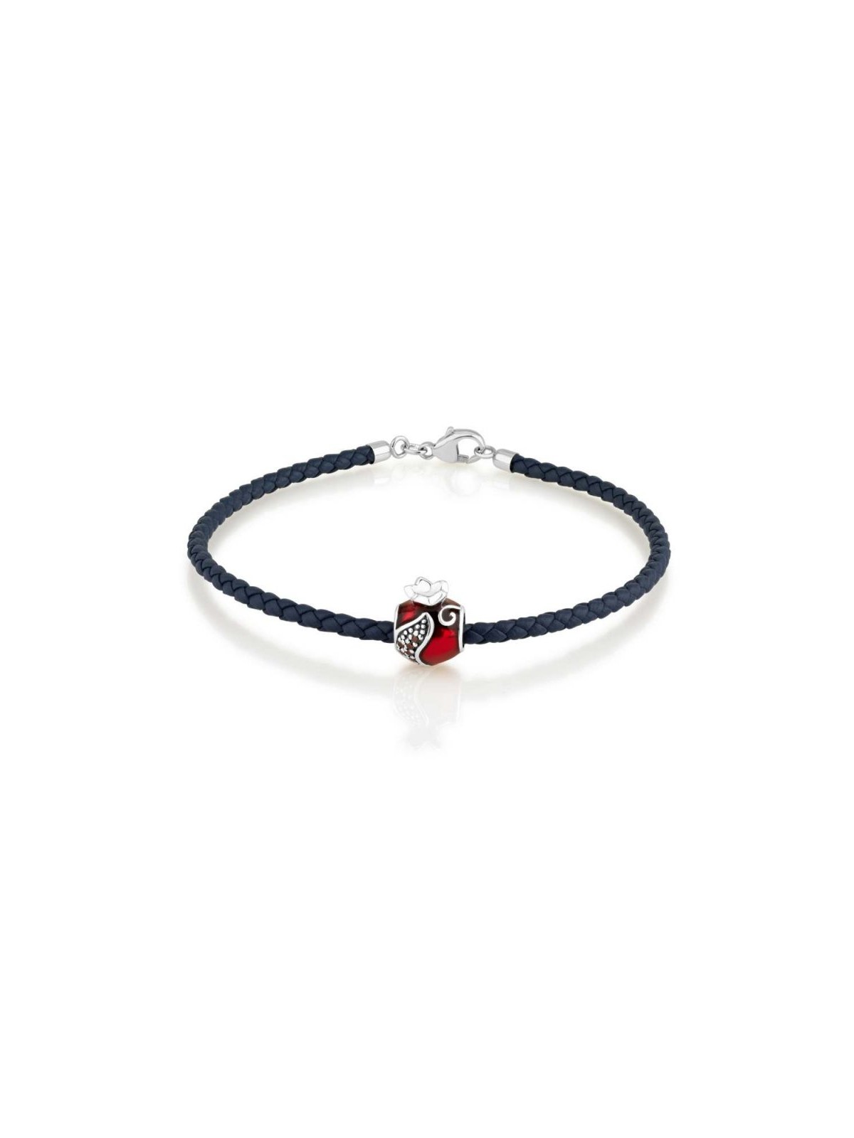 Leather Bracelet with Silver Pomegranate Charm | Judaica Charms