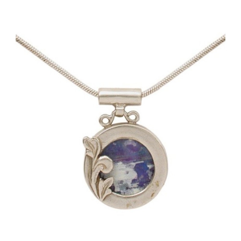 Michal Kirat Silver Necklace with Framed Roma... | Roman Glass Jewelry
