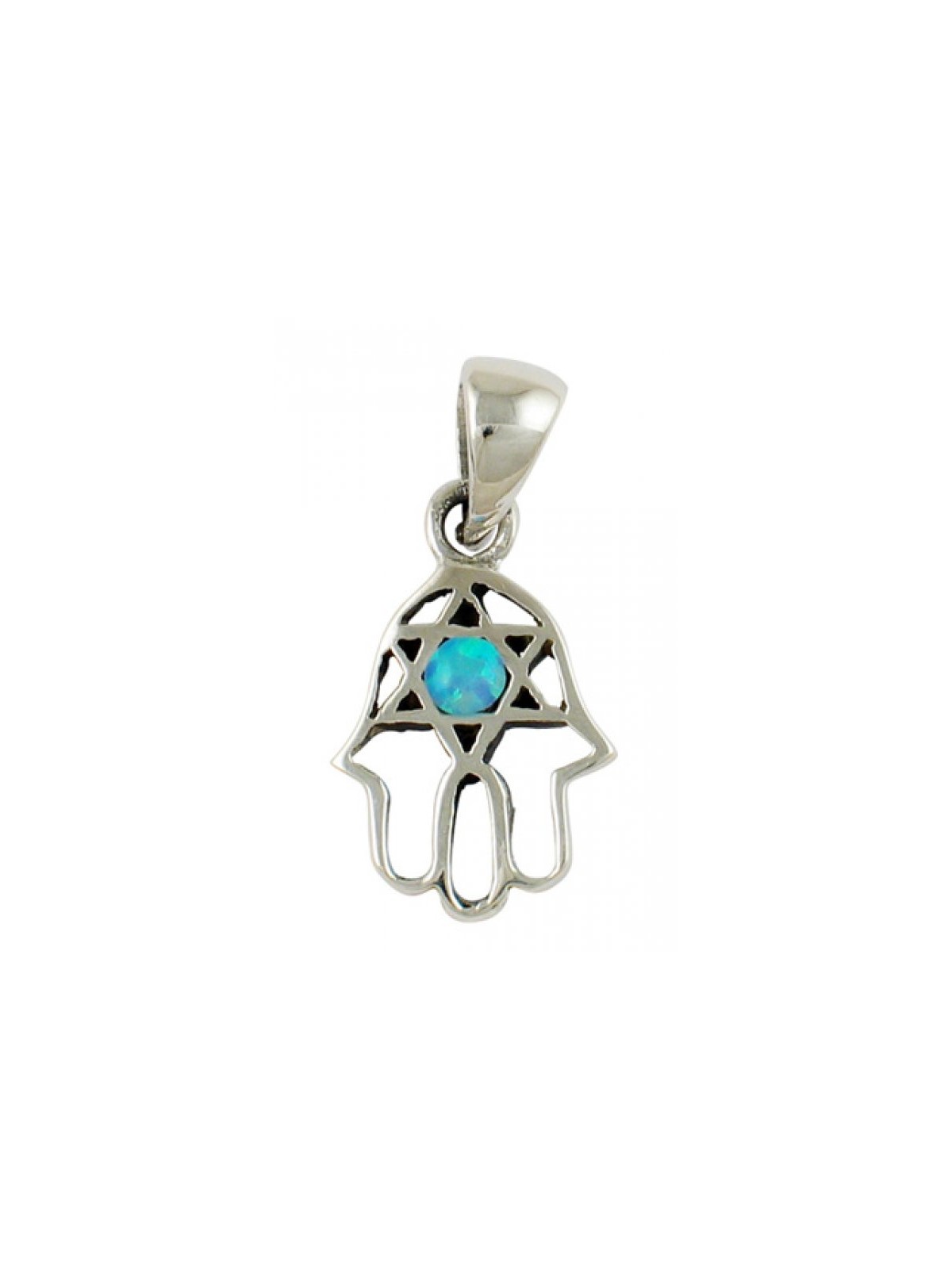 Silver and Opal Star of David Hamsa Pendant | Hamsa Necklace