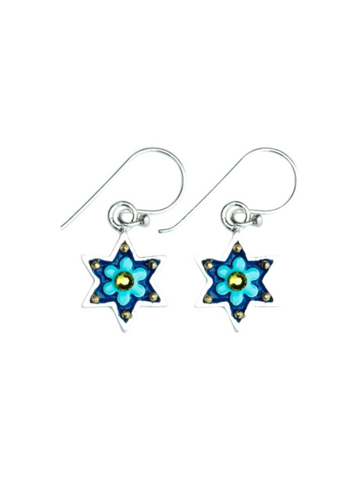 Boucles d'oreilles étoile de David fleurs bleu bébé | Boucles d'oreilles