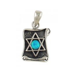Silver and Opal Star of David Scroll Pendant | Jewish Gift from Israel