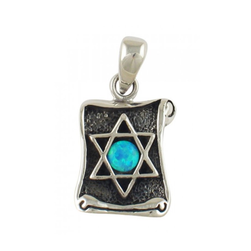 Silver and Opal Star of David Scroll Pendant | Jewish Gift from Israel