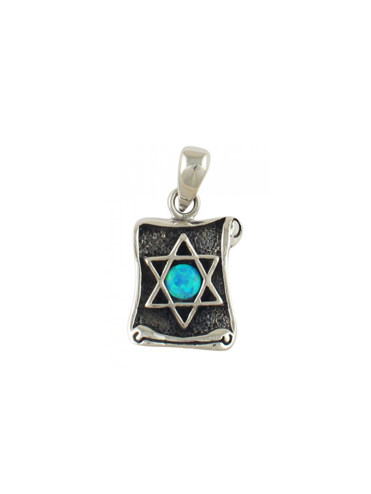 Silver and Opal Star of David Scroll Pendant | Jewish Gift from Israel
