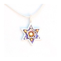 Purple Flower Star of David Necklace b... | Necklaces by Esther Shahaf