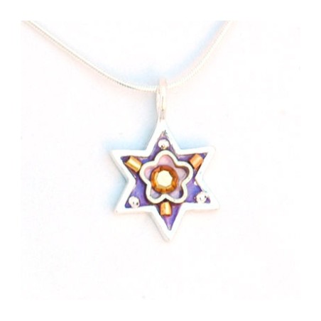 Purple Flower Star of David Necklace b... | Necklaces by Esther Shahaf