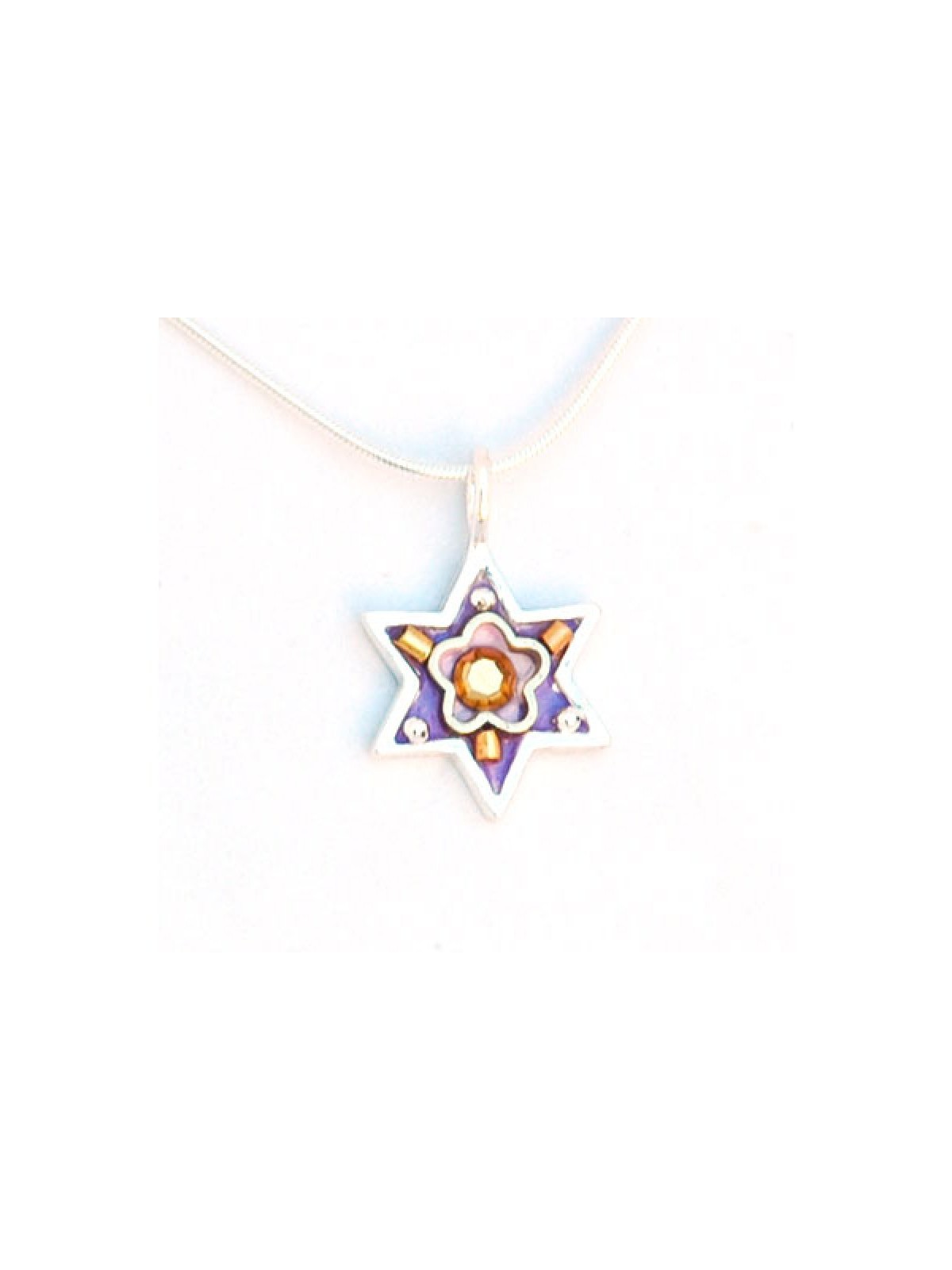 Purple Flower Star of David Necklace b... | Necklaces by Esther Shahaf