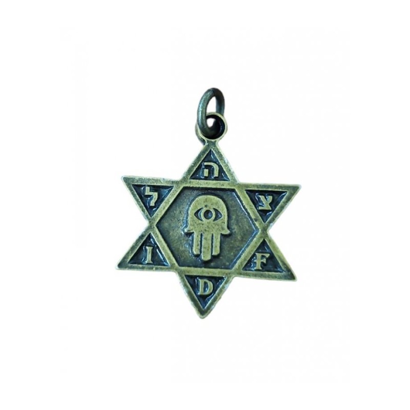Collier Pendentif Étoile de David en Bronze avec Hamsa et... | Armée israélienne