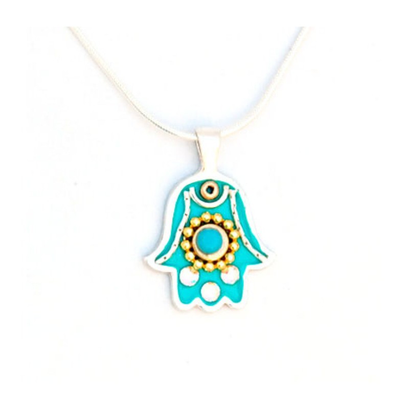 Light Blue Hamsa Pendant by Ester Shahaf | Hamsa Necklace