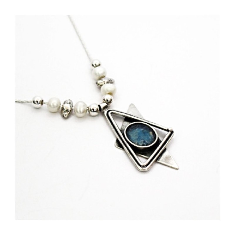 Michal Kirat Silver Star of David Roman Gla... | Roman Glass Necklaces