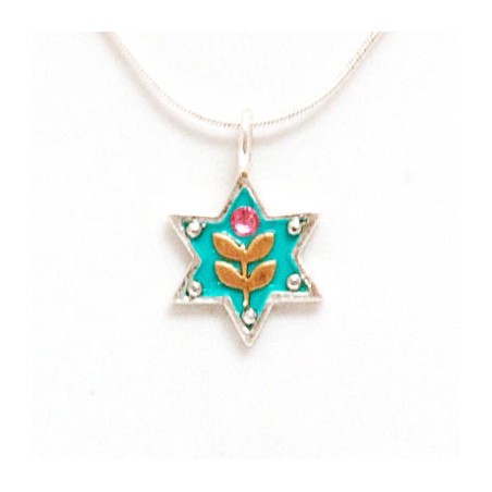 Flower Design Silver Star of David Nec... | Necklaces by Esther Shahaf