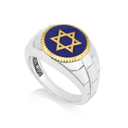 Mans Sterling Silver and Gold Plated Ring with Star ... | Jewish Rings