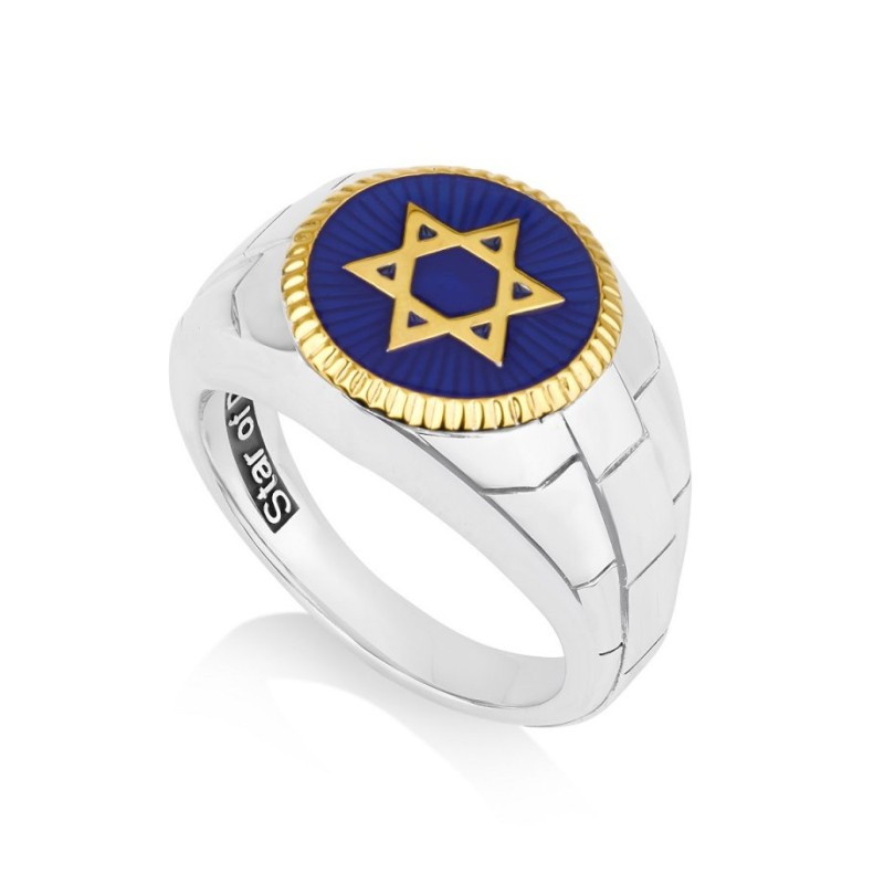 Mans Sterling Silver and Gold Plated Ring with Star ... | Jewish Rings