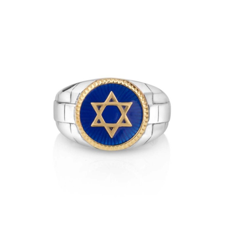 Mans Sterling Silver and Gold Plated Ring with Star ... | Jewish Rings