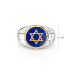 Mans Sterling Silver and Gold Plated Ring with Star ... | Jewish Rings