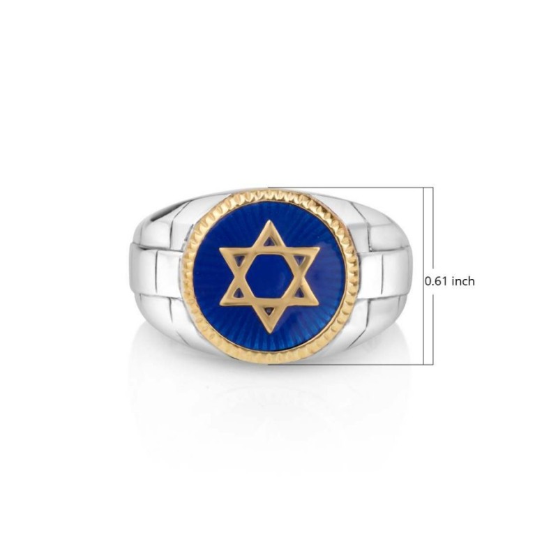 Mans Sterling Silver and Gold Plated Ring with Star ... | Jewish Rings