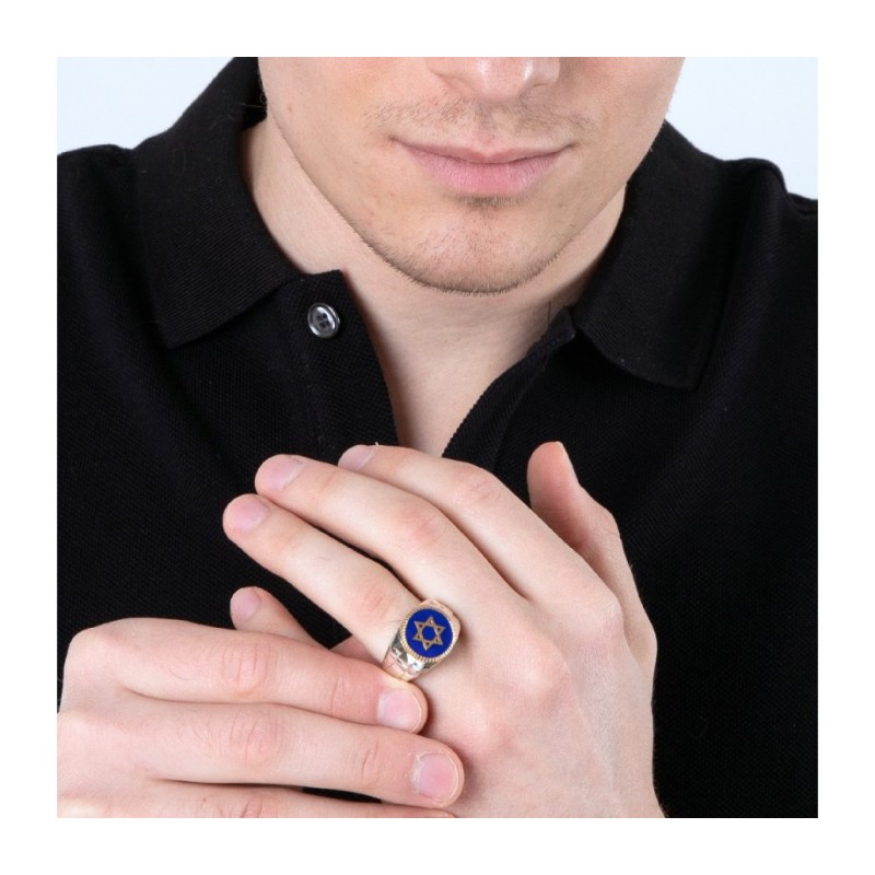 Mans Sterling Silver and Gold Plated Ring with Star ... | Jewish Rings