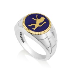 Sterling Silver and Gold Plated Mans Ring with Lion ... | Jewish Rings