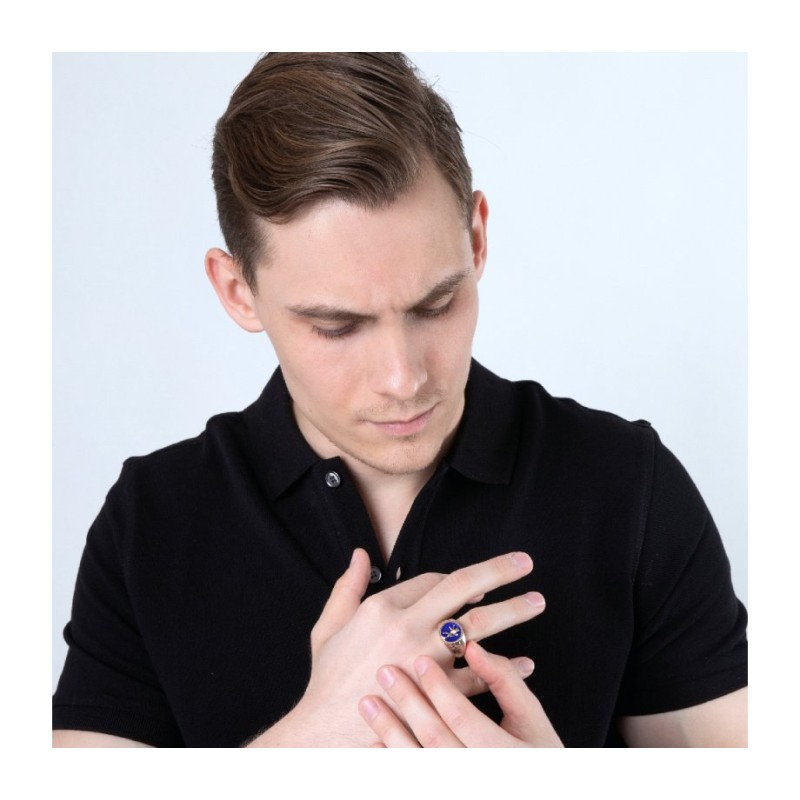 Bague homme en argent sterling et plaqué or avec lion... | Anneaux juifs