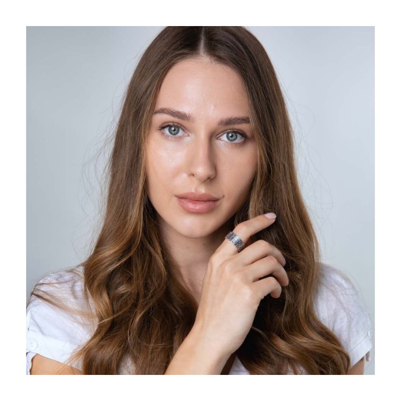 Bague en argent sterling oxydé noir avec mots de Sh... | Anneaux juifs