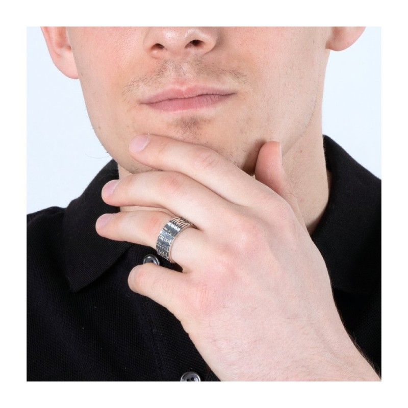 Bague en argent sterling oxydé noir avec mots de Sh... | Anneaux juifs