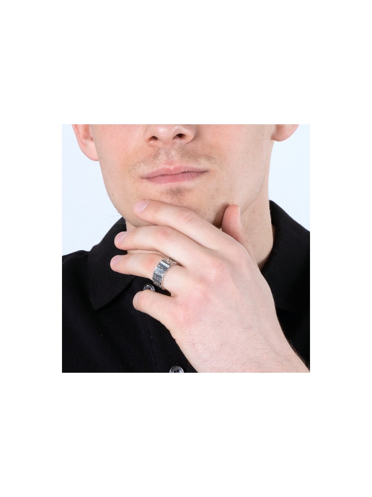 Bague en argent sterling oxydé noir avec mots de Sh... | Anneaux juifs