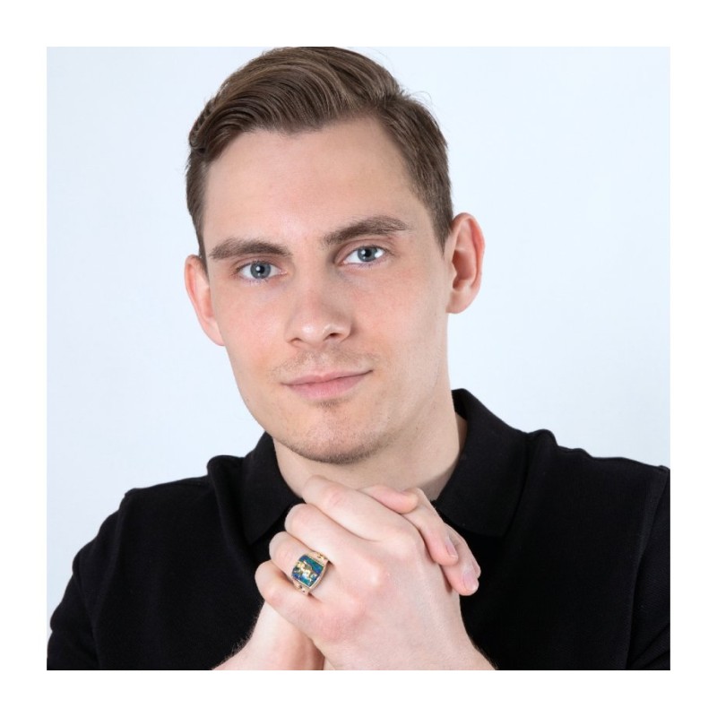 טבעת גבר מכסף סטרלינג עם אבן אילת %96 זהב ... | טבעות יהודיות