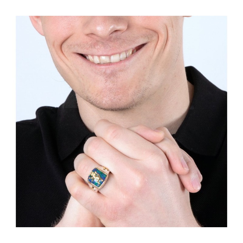 Sterling Silver Mans Ring with Eilat Stone %96 Gold ... | Jewish Rings