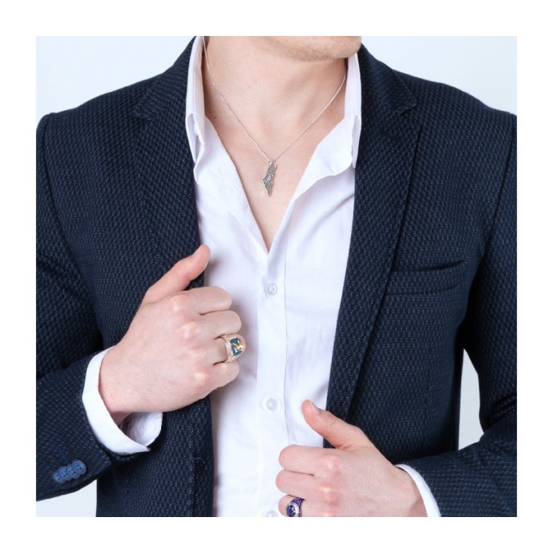 Bague homme en argent sterling avec pierre d'Eilat % 96 or... | Anneaux juifs