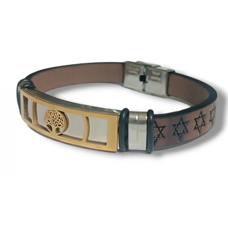 Brown Leather Bracelet Stars of David Cente... | Bracelets - up to $10
