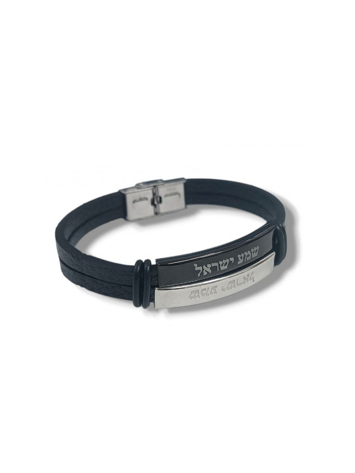Bracelet en cuir noir avec plaque centrale S... | Bracelets - jusqu'à 10 $