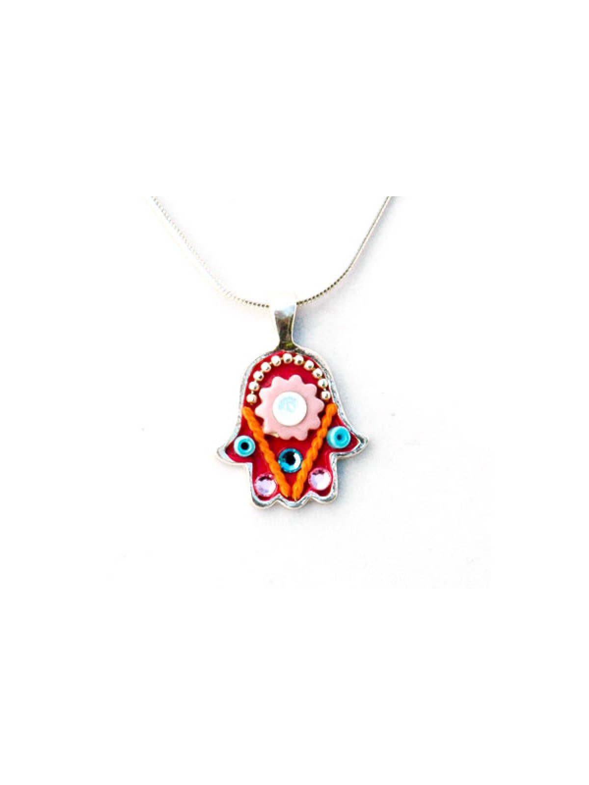 Pink Red Flower Hamsa Necklace by Ester Shahaf | Hamsa Necklace