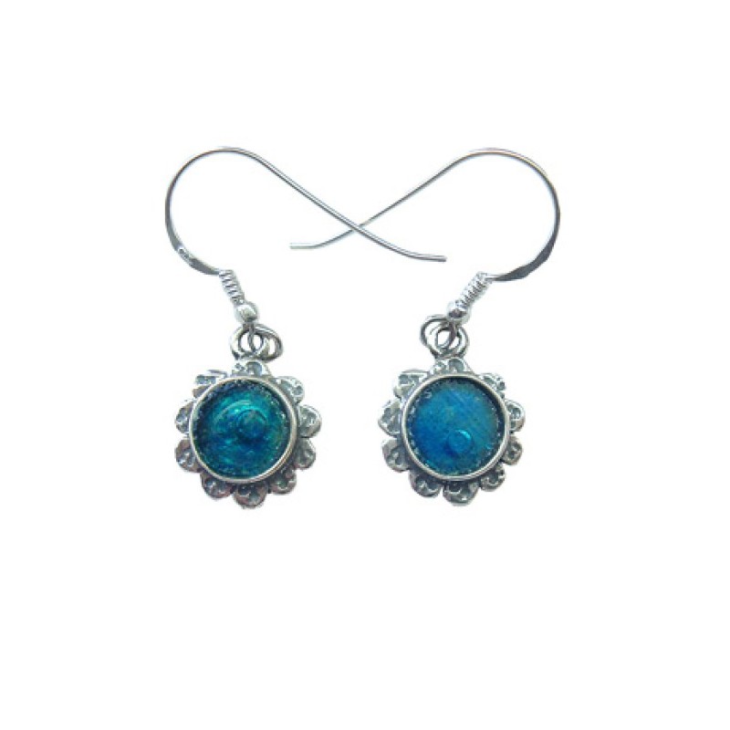 Michal Kirat Sterling Silver Drop Earrings R... | Roman Glass Earrings